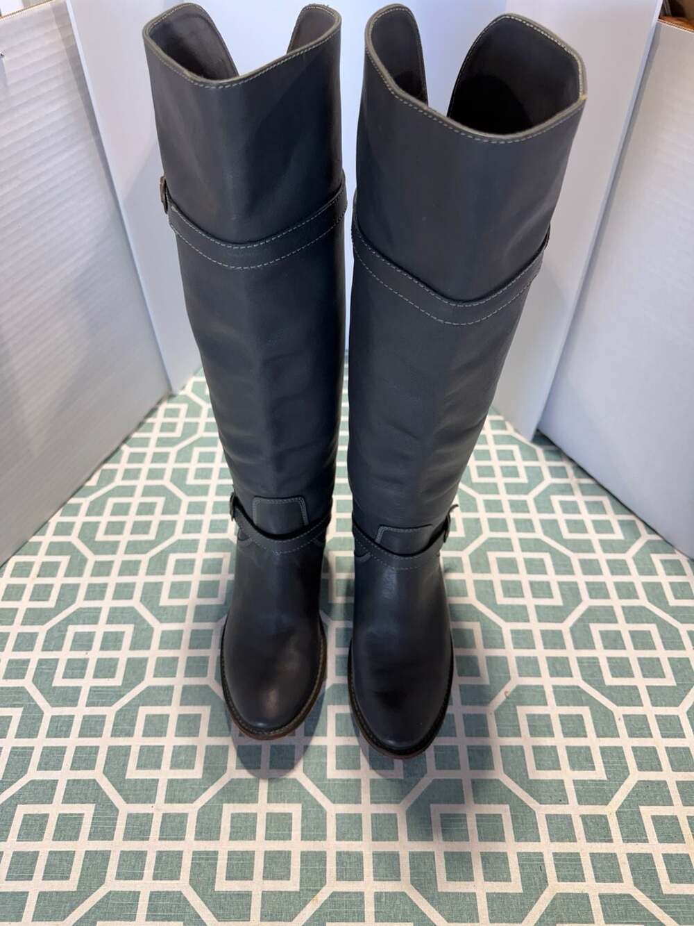 Frye Shirley Over The Knee Riding Boots Grey Leather Size 7B